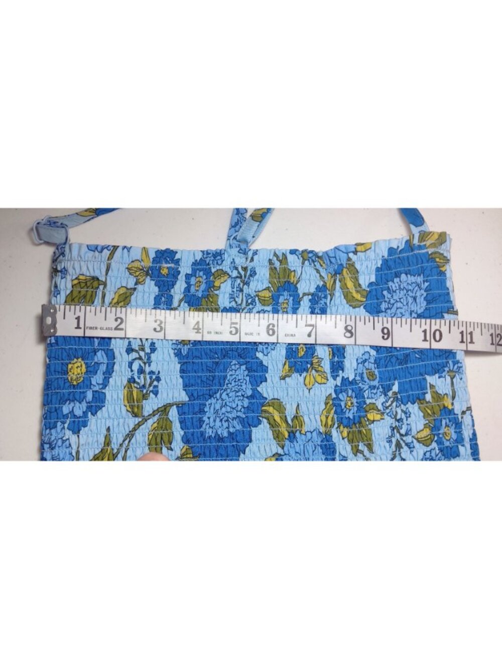 Blue Floral Sun Dress Mid-Thigh Mini XS Steve Madden Adjustable Straps Smocked - Picture 13 of 13